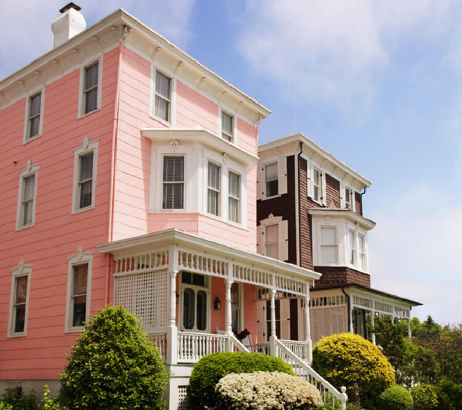 pink and brown houses