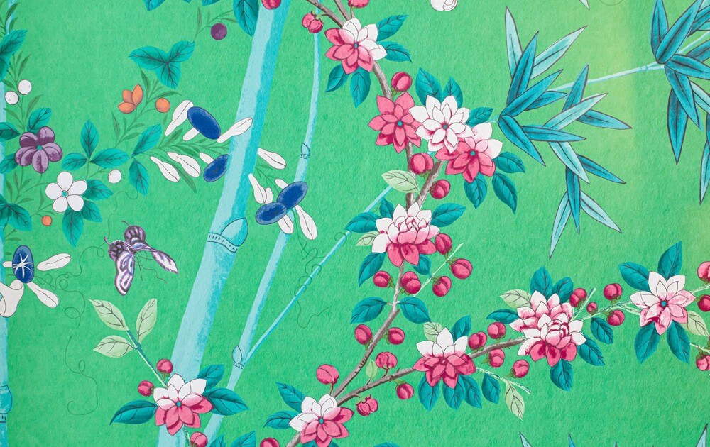 bright green floral wallpaper