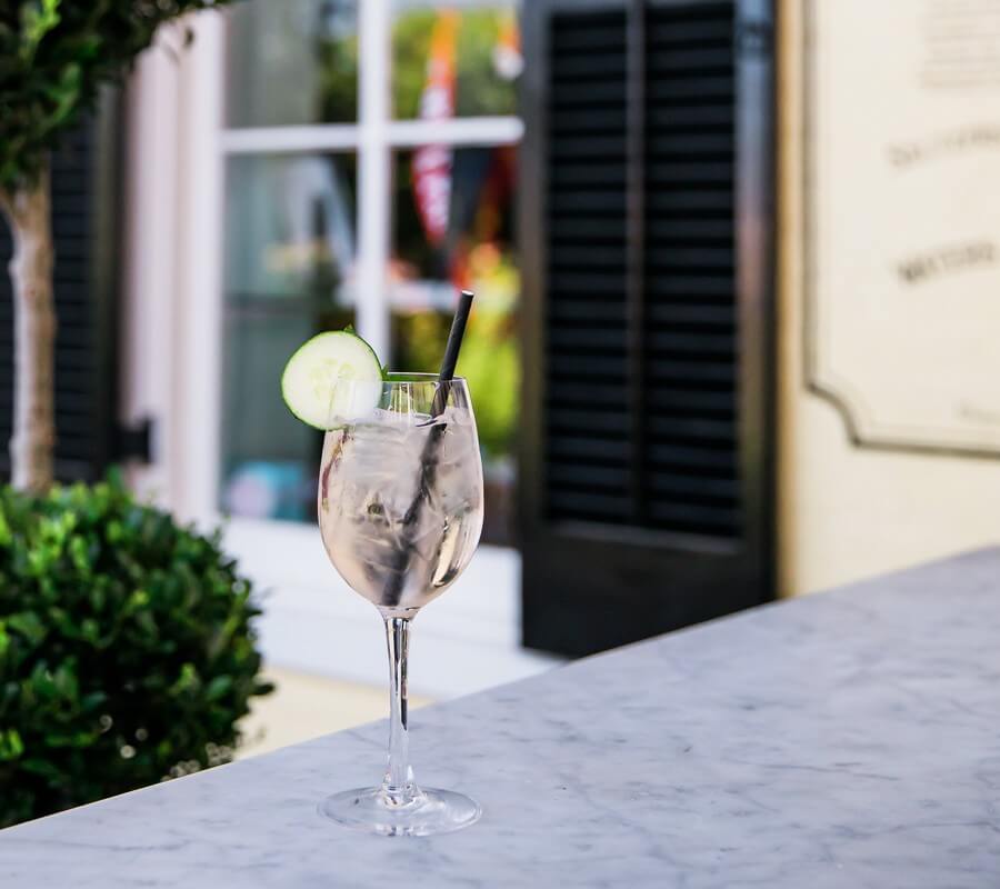 cocktail on a outdoor marble countertop
