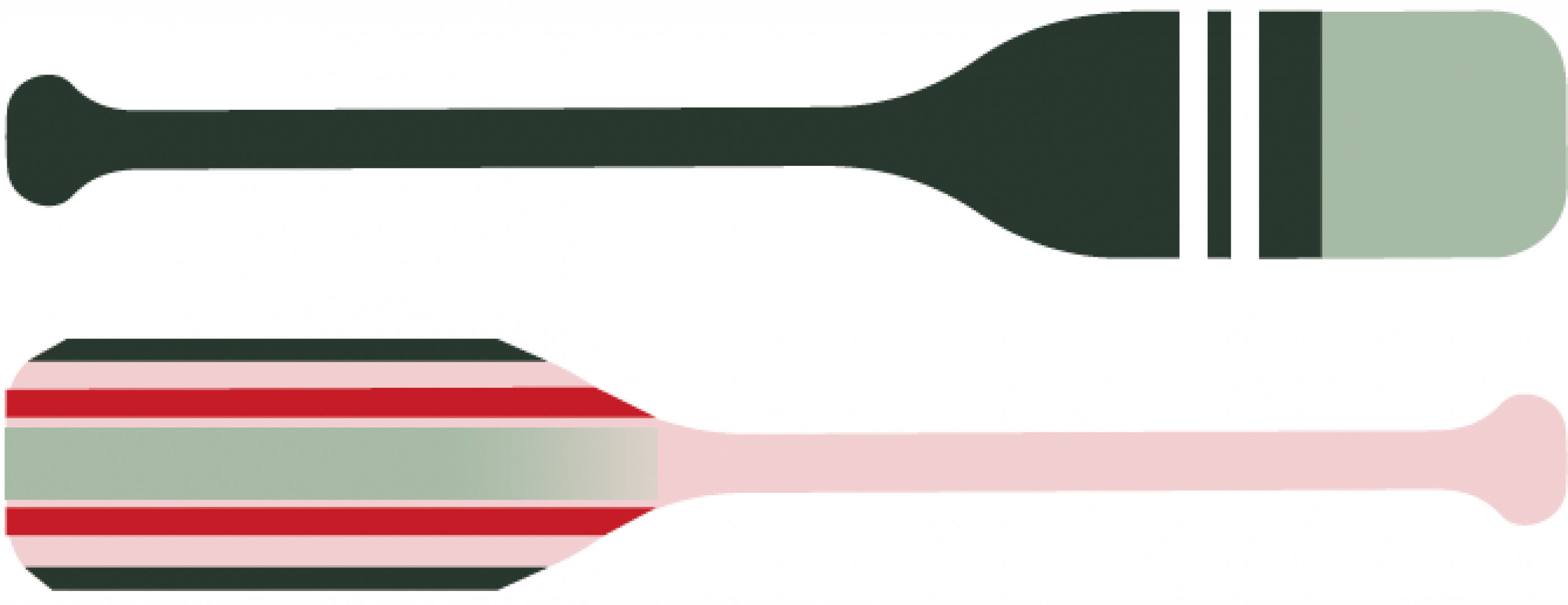 green, red and pink oars